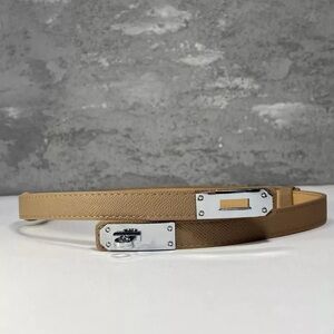 NWOT THIN TAUPE  GOLD BUCKLE BELT PU LEATHER